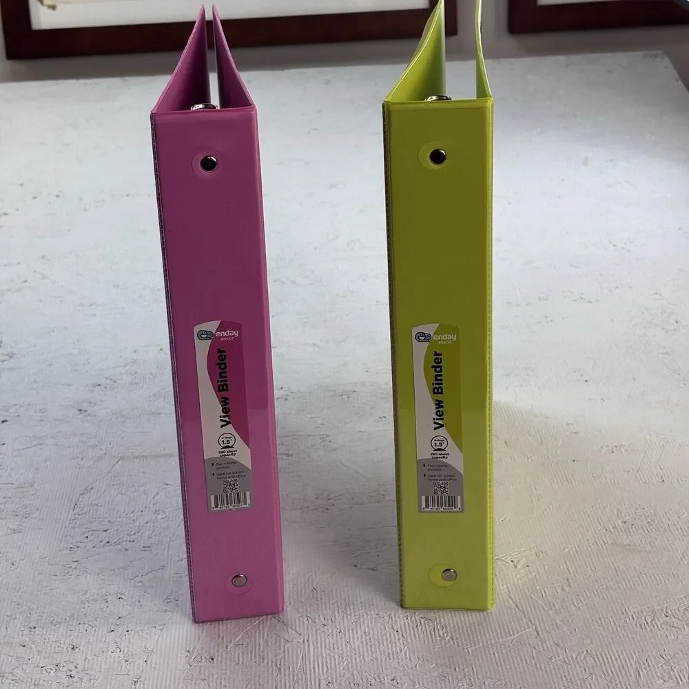 Enday 1.5 Inch Binder 2 Pack 3 Ring Binder Pink and Green clear cover 2 inside P
